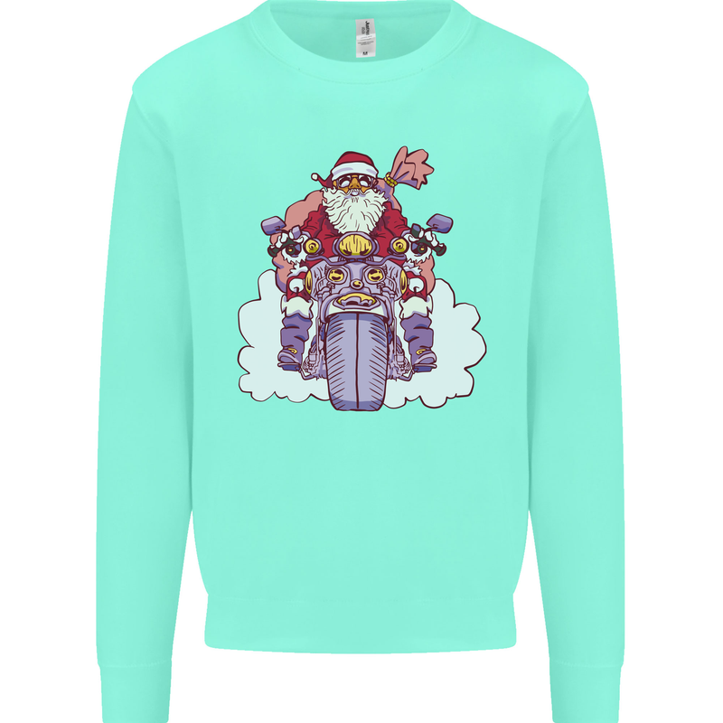 Biker Santa Christmas Motorcycle Motorbike Kids Sweatshirt Jumper Peppermint