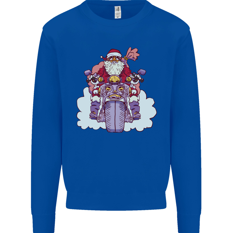 Biker Santa Christmas Motorcycle Motorbike Kids Sweatshirt Jumper Royal Blue