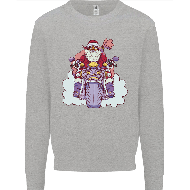 Biker Santa Christmas Motorcycle Motorbike Kids Sweatshirt Jumper Sports Grey