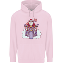 Biker Santa Christmas Motorcycle Motorbike Mens 80% Cotton Hoodie Light Pink