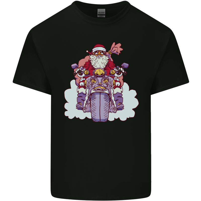 Biker Santa Christmas Motorcycle Motorbike Mens Cotton T-Shirt Tee Top Black