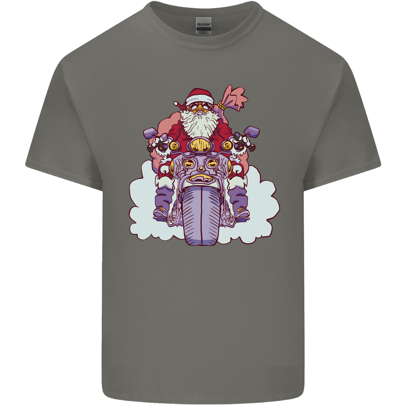 Biker Santa Christmas Motorcycle Motorbike Mens Cotton T-Shirt Tee Top Charcoal