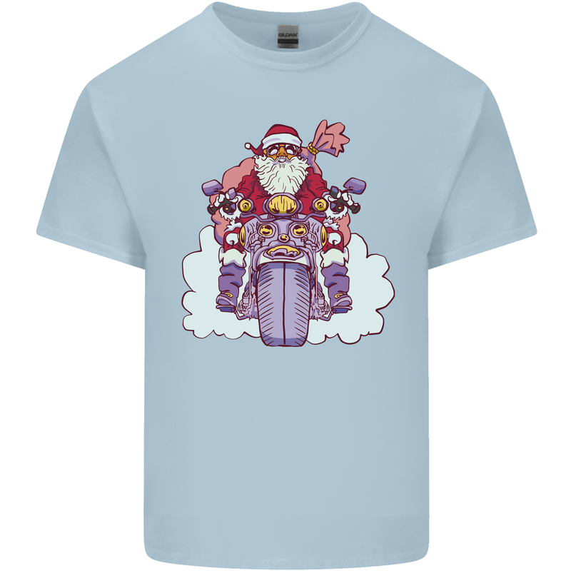 Biker Santa Christmas Motorcycle Motorbike Mens Cotton T-Shirt Tee Top Light Blue