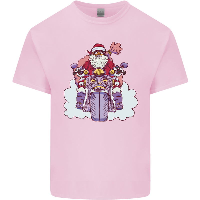 Biker Santa Christmas Motorcycle Motorbike Mens Cotton T-Shirt Tee Top Light Pink