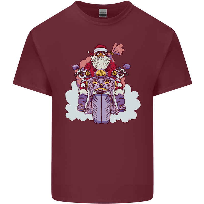 Biker Santa Christmas Motorcycle Motorbike Mens Cotton T-Shirt Tee Top Maroon