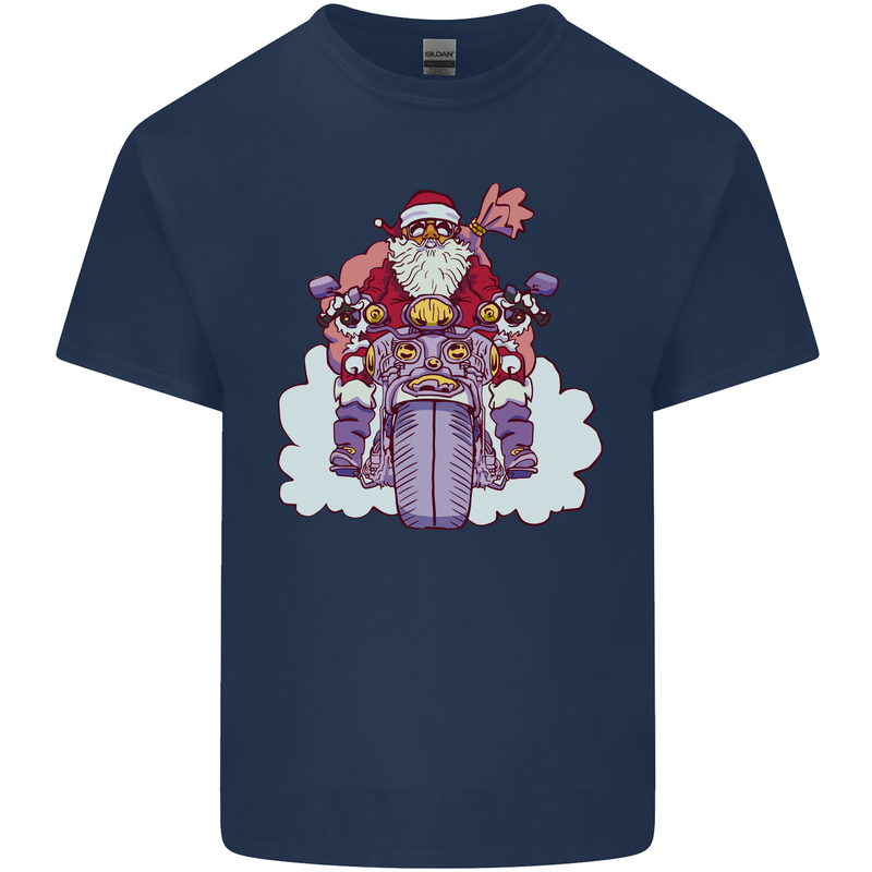 Biker Santa Christmas Motorcycle Motorbike Mens Cotton T-Shirt Tee Top Navy Blue