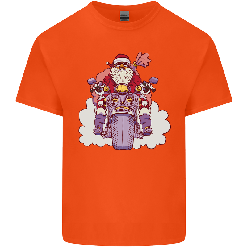 Biker Santa Christmas Motorcycle Motorbike Mens Cotton T-Shirt Tee Top Orange