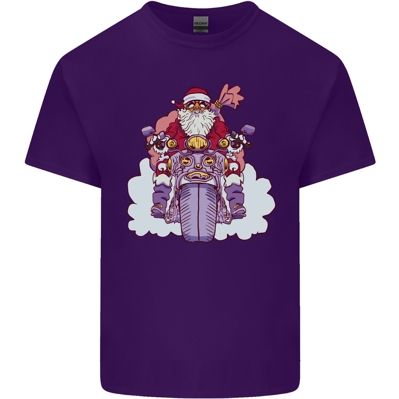 Biker Santa Christmas Motorcycle Motorbike Mens Cotton T-Shirt Tee Top Purple