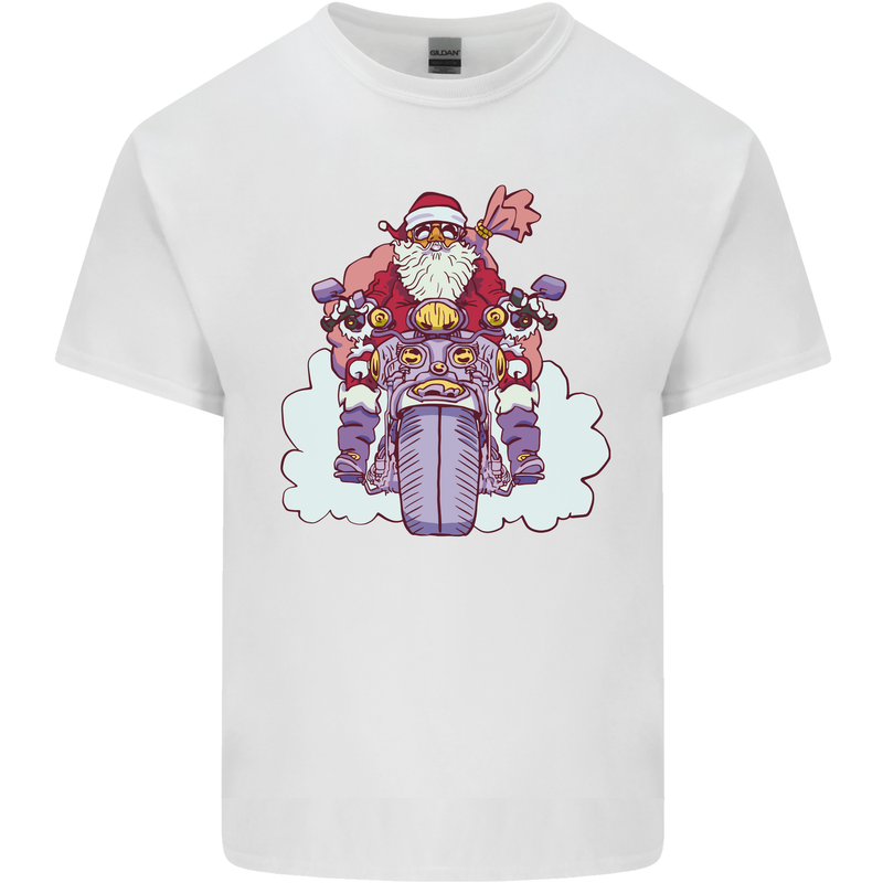 Biker Santa Christmas Motorcycle Motorbike Mens Cotton T-Shirt Tee Top White