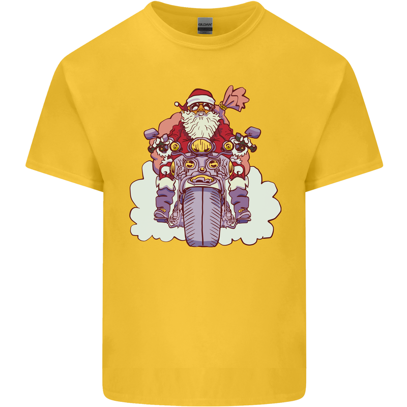 Biker Santa Christmas Motorcycle Motorbike Mens Cotton T-Shirt Tee Top Yellow