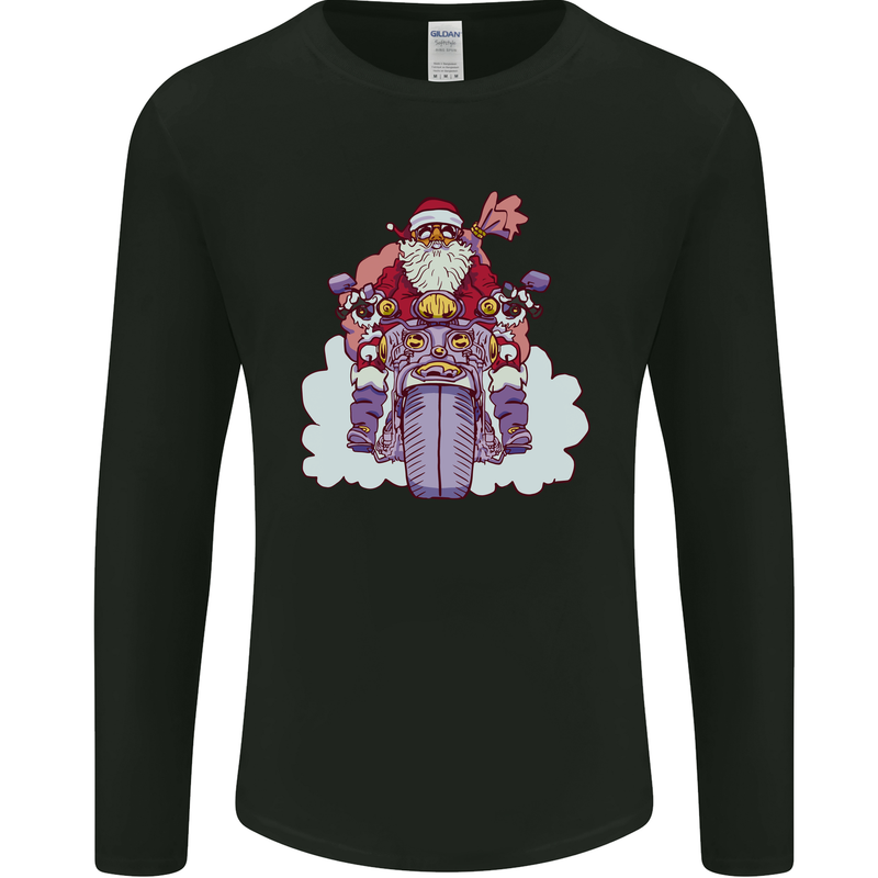 Biker Santa Christmas Motorcycle Motorbike Mens Long Sleeve T-Shirt Black