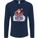 Biker Santa Christmas Motorcycle Motorbike Mens Long Sleeve T-Shirt Navy Blue