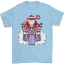 Biker Santa Christmas Motorcycle Motorbike Mens T-Shirt 100% Cotton Light Blue