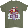 Biker Santa Christmas Motorcycle Motorbike Mens T-Shirt 100% Cotton Military Green