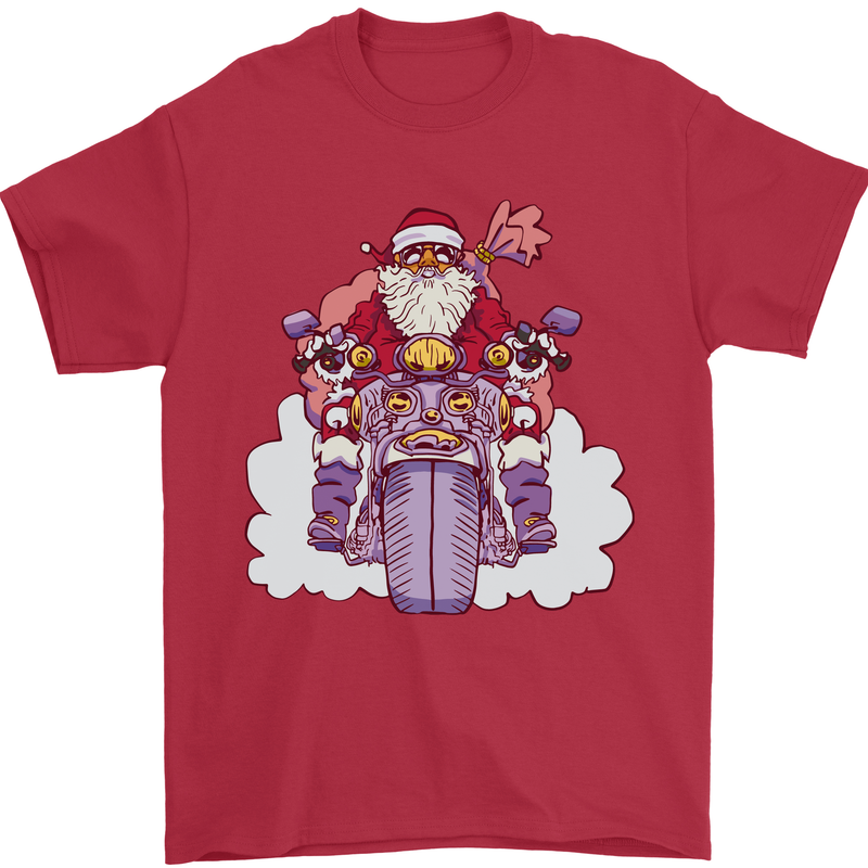 Biker Santa Christmas Motorcycle Motorbike Mens T-Shirt 100% Cotton Red