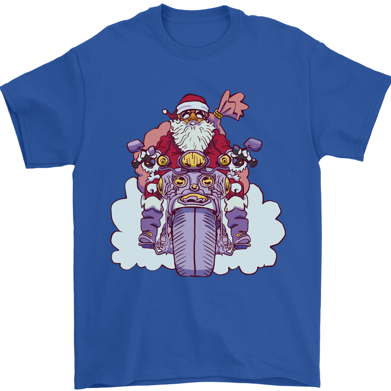 Biker Santa Christmas Motorcycle Motorbike Mens T-Shirt 100% Cotton Royal Blue