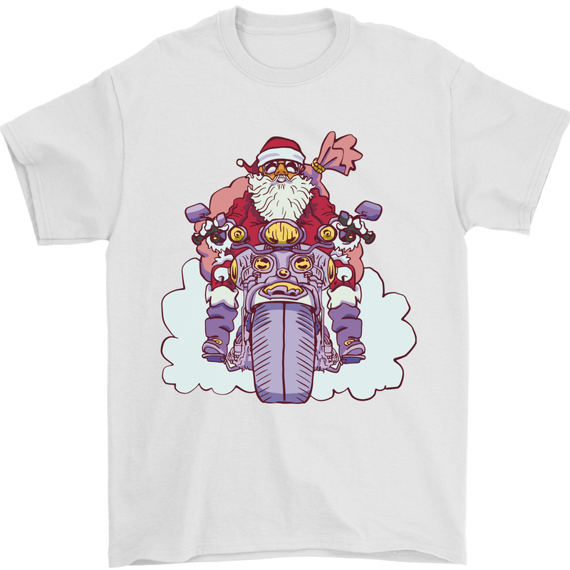 Biker Santa Christmas Motorcycle Motorbike Mens T-Shirt 100% Cotton White