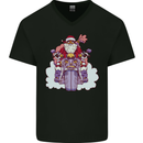 Biker Santa Christmas Motorcycle Motorbike Mens V-Neck Cotton T-Shirt Black