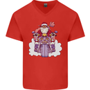 Biker Santa Christmas Motorcycle Motorbike Mens V-Neck Cotton T-Shirt Red