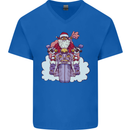 Biker Santa Christmas Motorcycle Motorbike Mens V-Neck Cotton T-Shirt Royal Blue