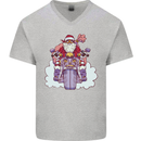 Biker Santa Christmas Motorcycle Motorbike Mens V-Neck Cotton T-Shirt Sports Grey