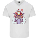 Biker Santa Christmas Motorcycle Motorbike Mens V-Neck Cotton T-Shirt White