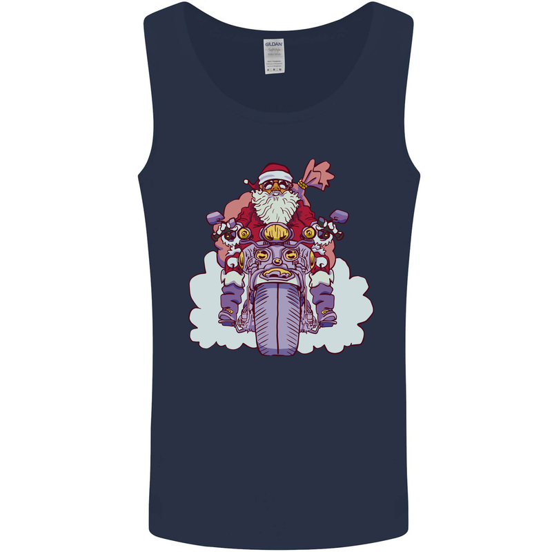 Biker Santa Christmas Motorcycle Motorbike Mens Vest Tank Top Navy Blue