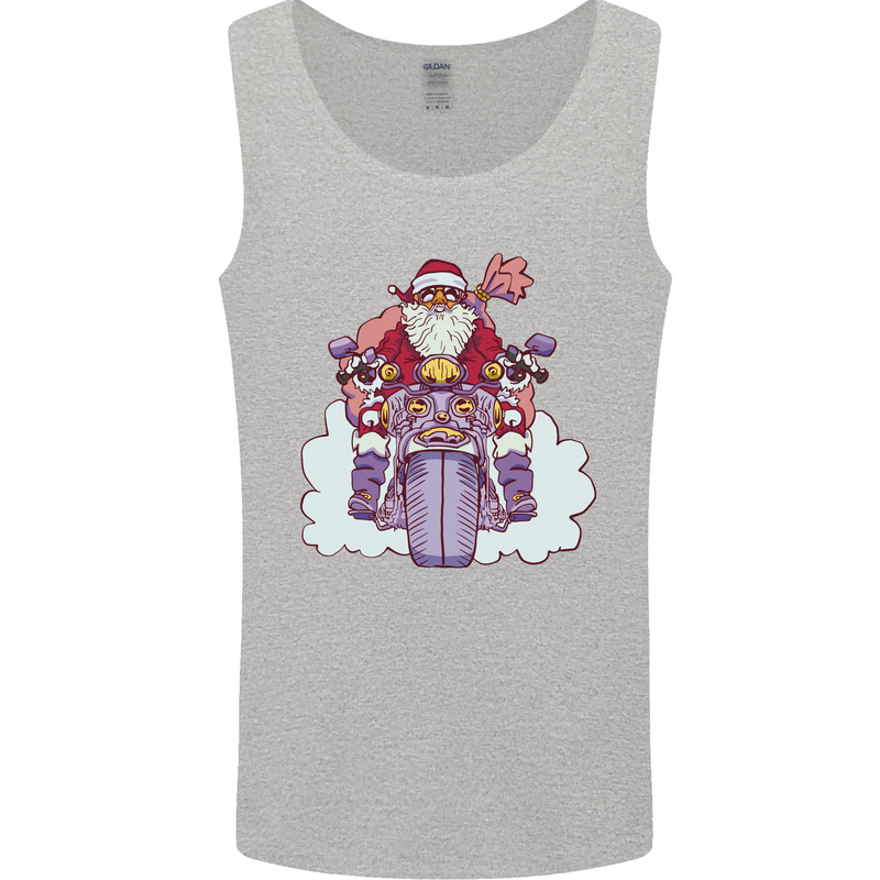 Biker Santa Christmas Motorcycle Motorbike Mens Vest Tank Top Sports Grey