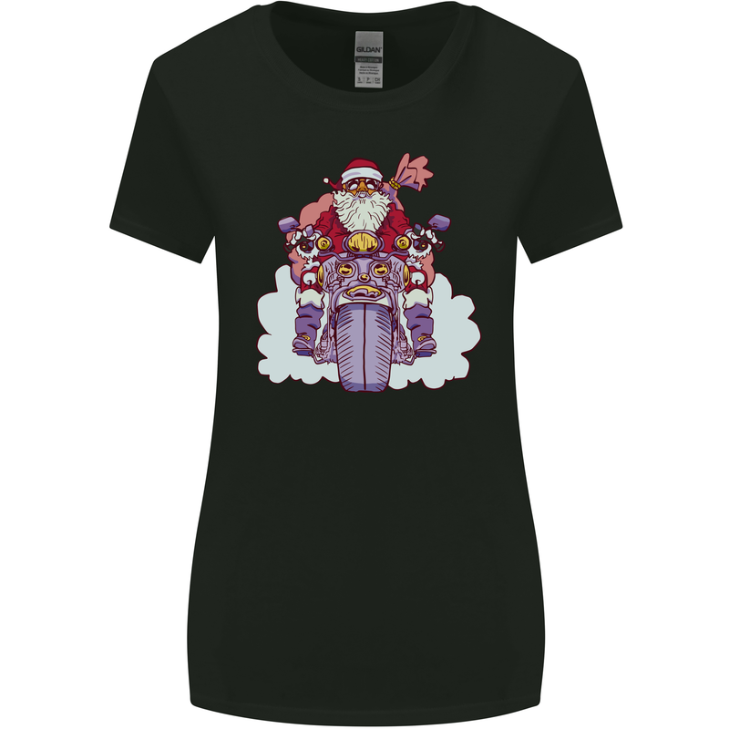 Biker Santa Christmas Motorcycle Motorbike Womens Wider Cut T-Shirt Black