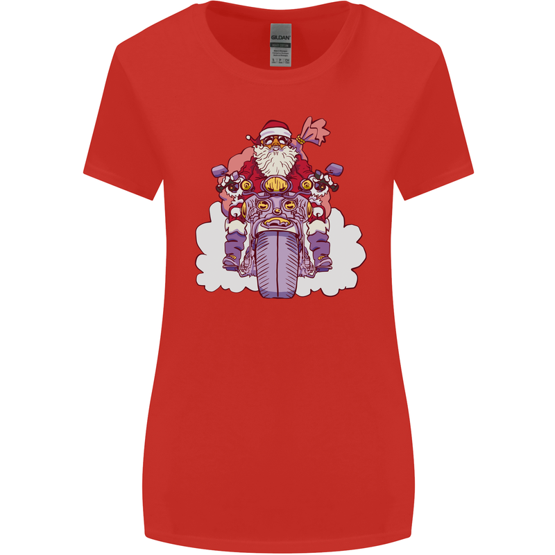 Biker Santa Christmas Motorcycle Motorbike Womens Wider Cut T-Shirt Red