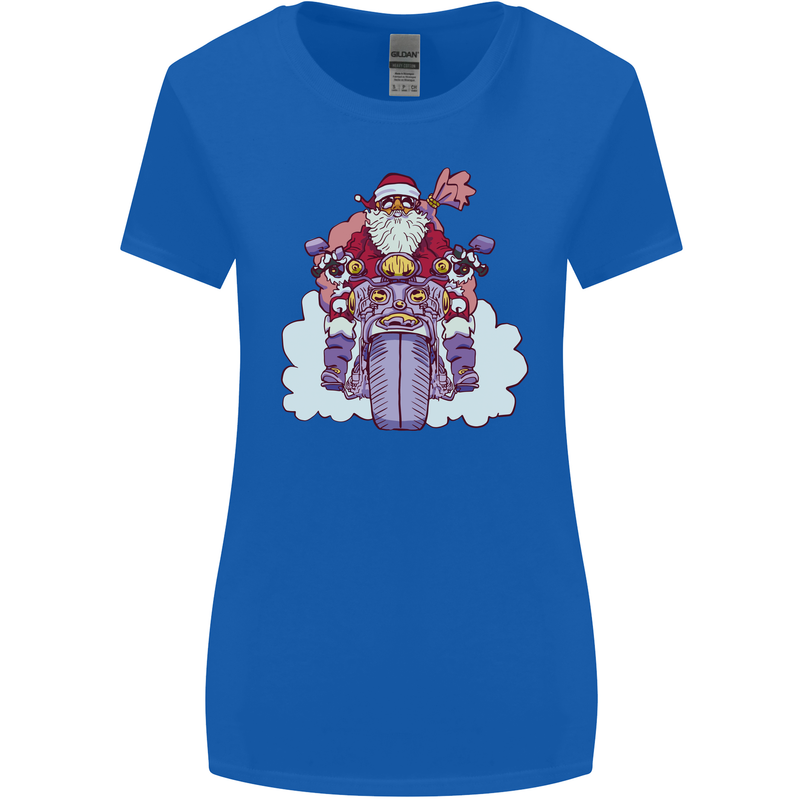 Biker Santa Christmas Motorcycle Motorbike Womens Wider Cut T-Shirt Royal Blue