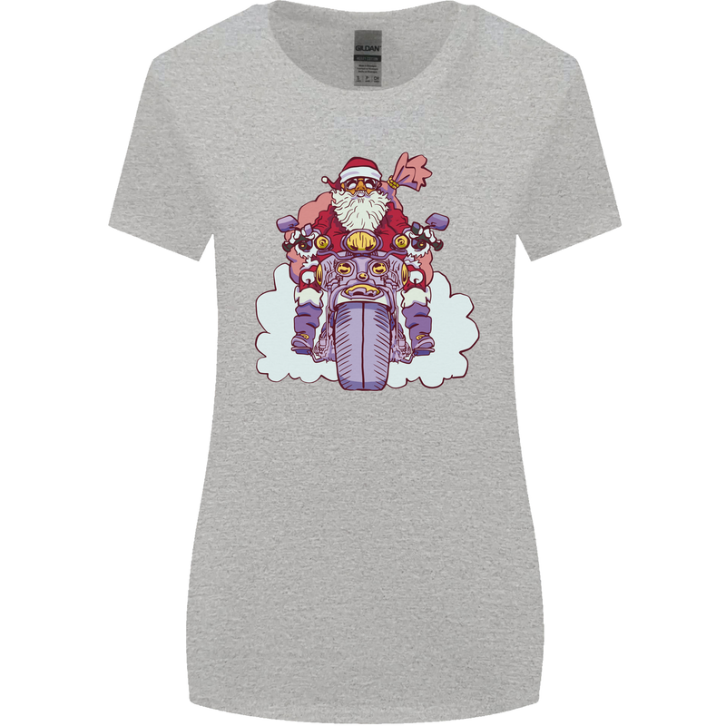 Biker Santa Christmas Motorcycle Motorbike Womens Wider Cut T-Shirt Sports Grey