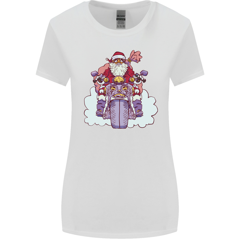 Biker Santa Christmas Motorcycle Motorbike Womens Wider Cut T-Shirt White