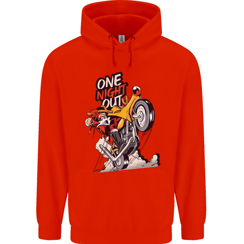 Biker Santa One Night Out Christmas Motorcycle Childrens Kids Hoodie Bright Red