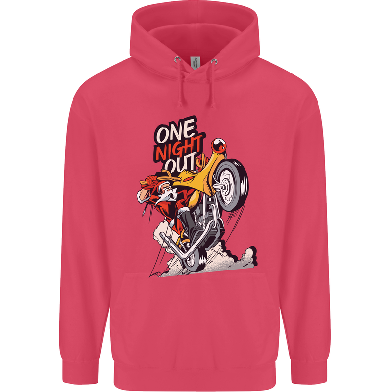 Biker Santa One Night Out Christmas Motorcycle Childrens Kids Hoodie Heliconia