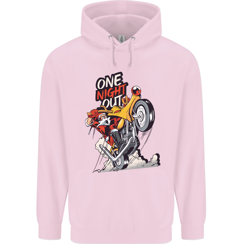 Biker Santa One Night Out Christmas Motorcycle Childrens Kids Hoodie Light Pink