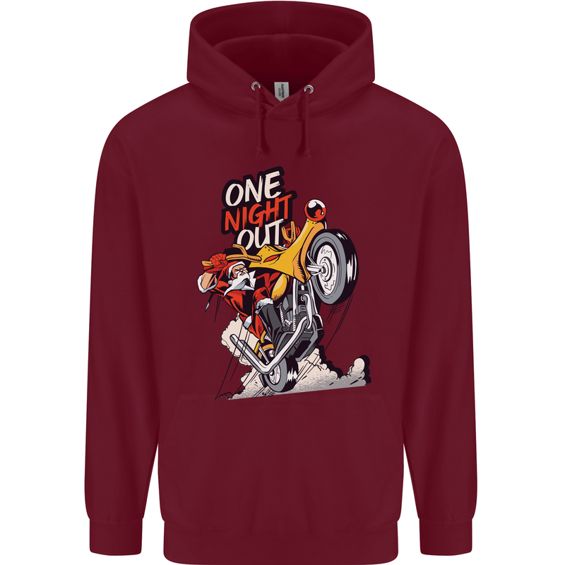 Biker Santa One Night Out Christmas Motorcycle Childrens Kids Hoodie Maroon