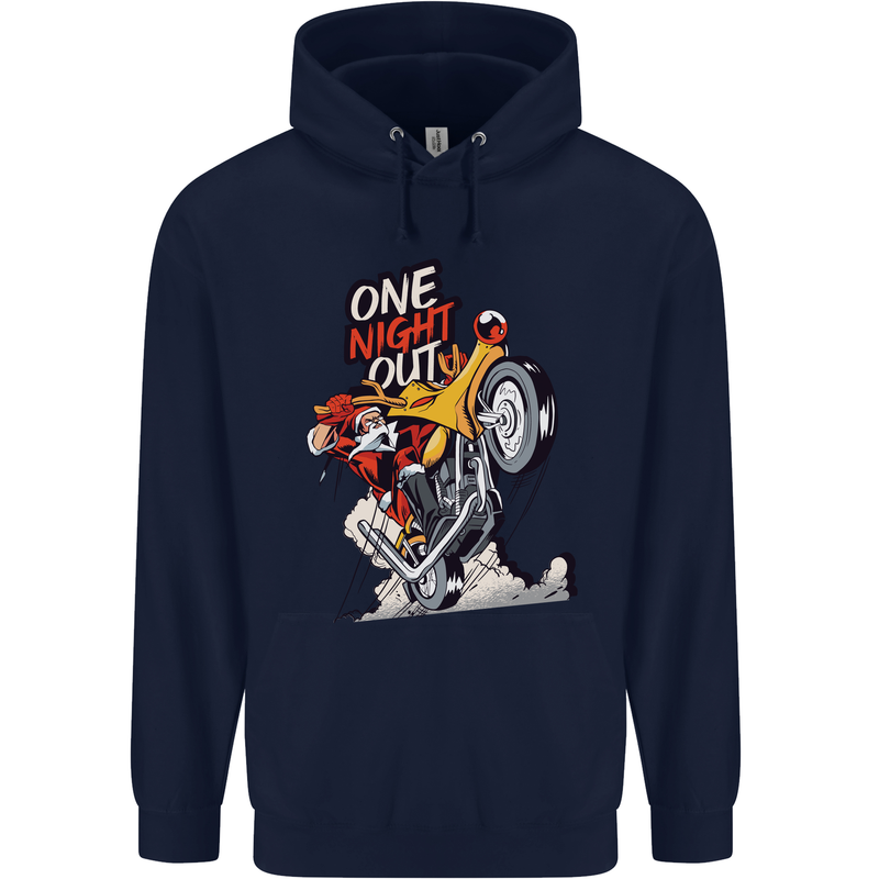 Biker Santa One Night Out Christmas Motorcycle Childrens Kids Hoodie Navy Blue
