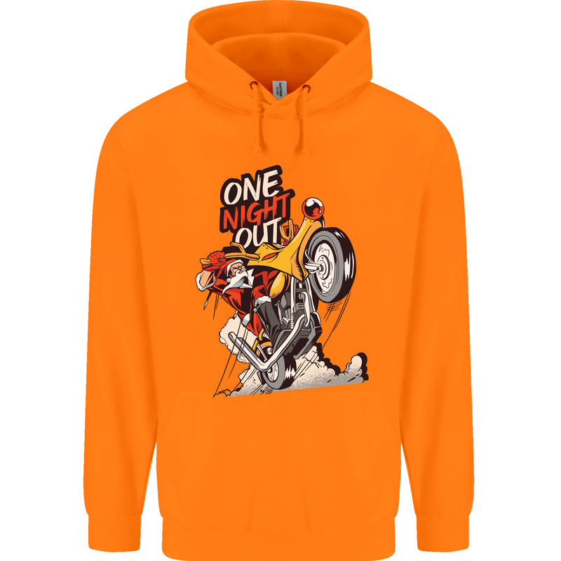 Biker Santa One Night Out Christmas Motorcycle Childrens Kids Hoodie Orange