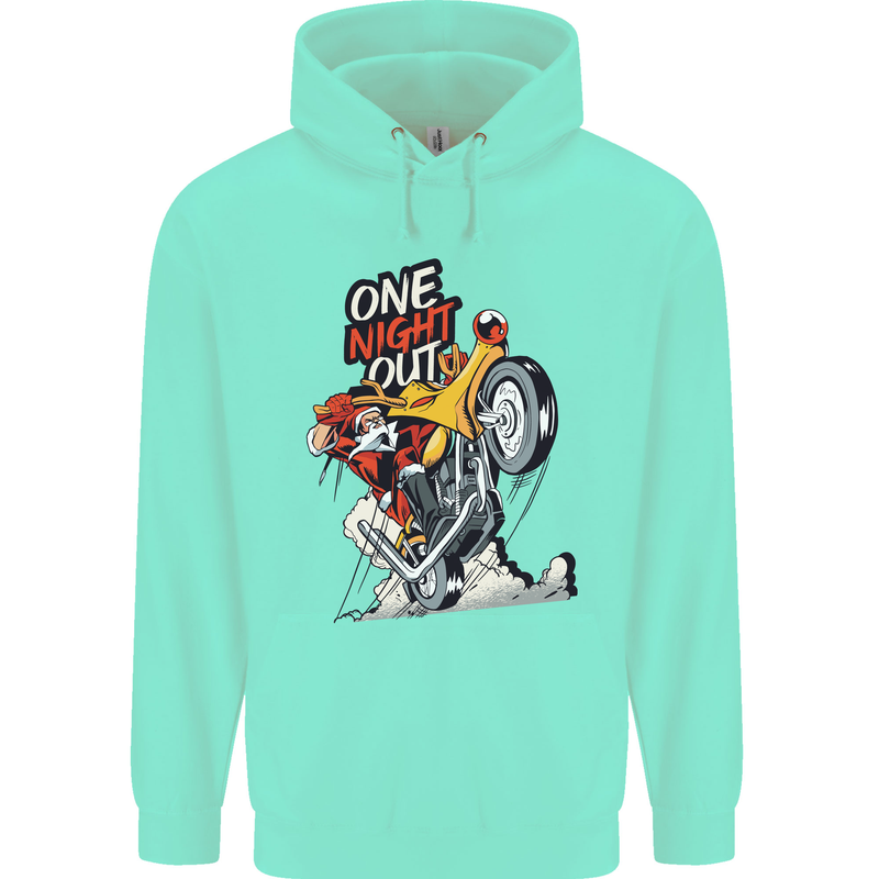 Biker Santa One Night Out Christmas Motorcycle Childrens Kids Hoodie Peppermint