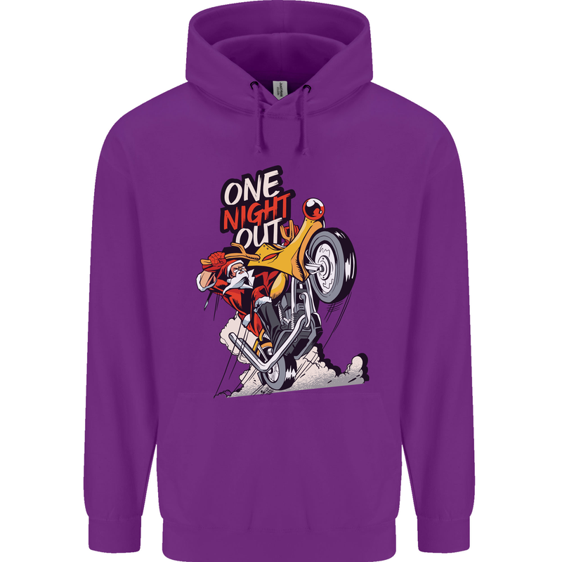Biker Santa One Night Out Christmas Motorcycle Childrens Kids Hoodie Purple