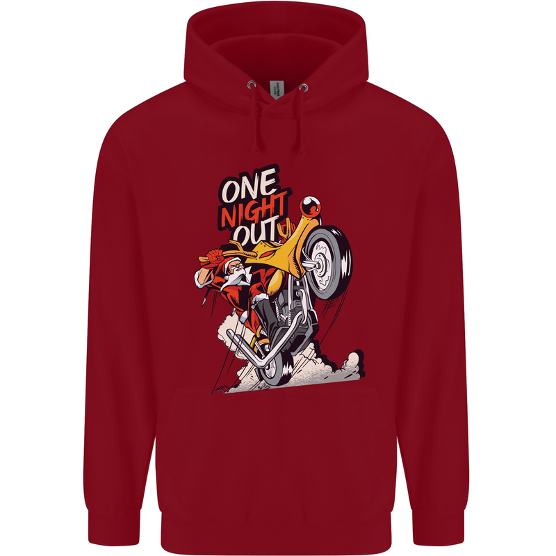 Biker Santa One Night Out Christmas Motorcycle Childrens Kids Hoodie Red