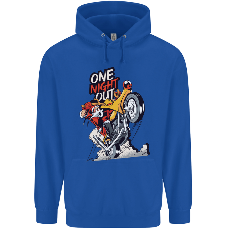 Biker Santa One Night Out Christmas Motorcycle Childrens Kids Hoodie Royal Blue