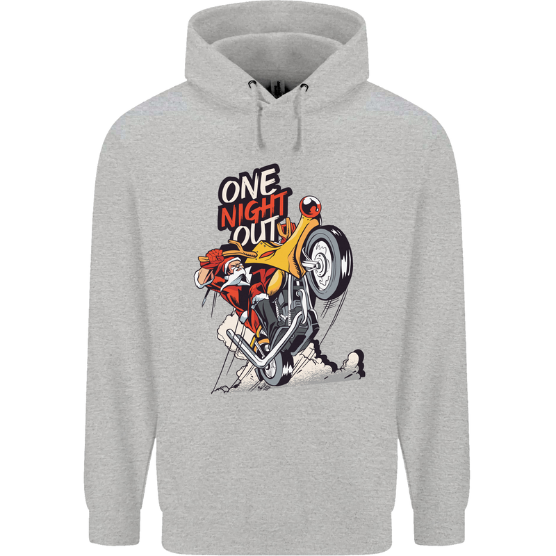Biker Santa One Night Out Christmas Motorcycle Childrens Kids Hoodie Sports Grey
