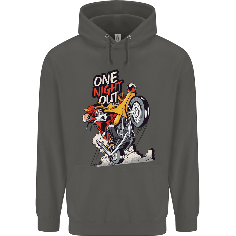 Biker Santa One Night Out Christmas Motorcycle Childrens Kids Hoodie Storm Grey