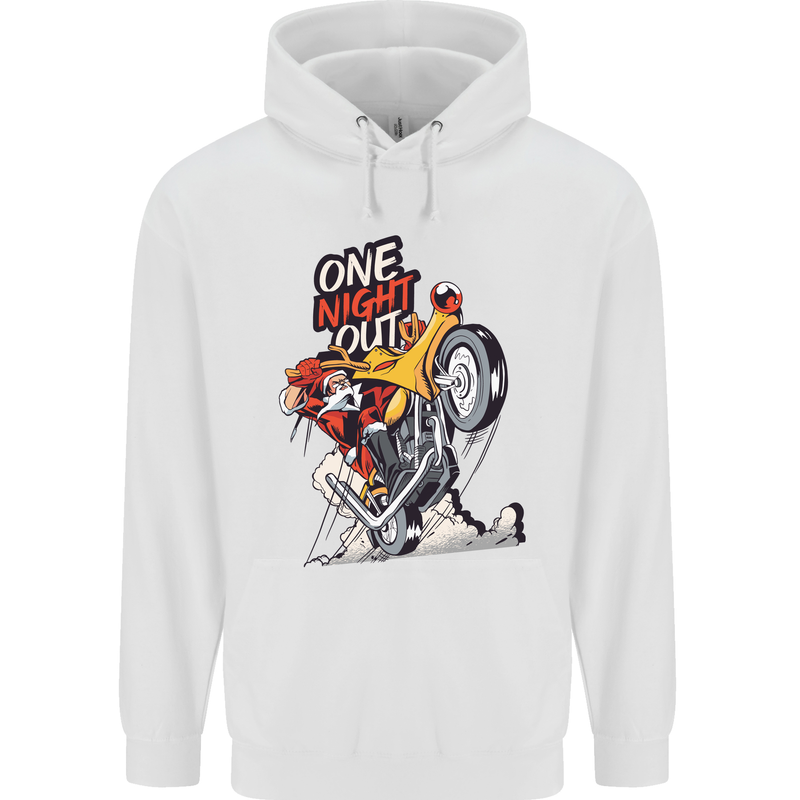 Biker Santa One Night Out Christmas Motorcycle Childrens Kids Hoodie White