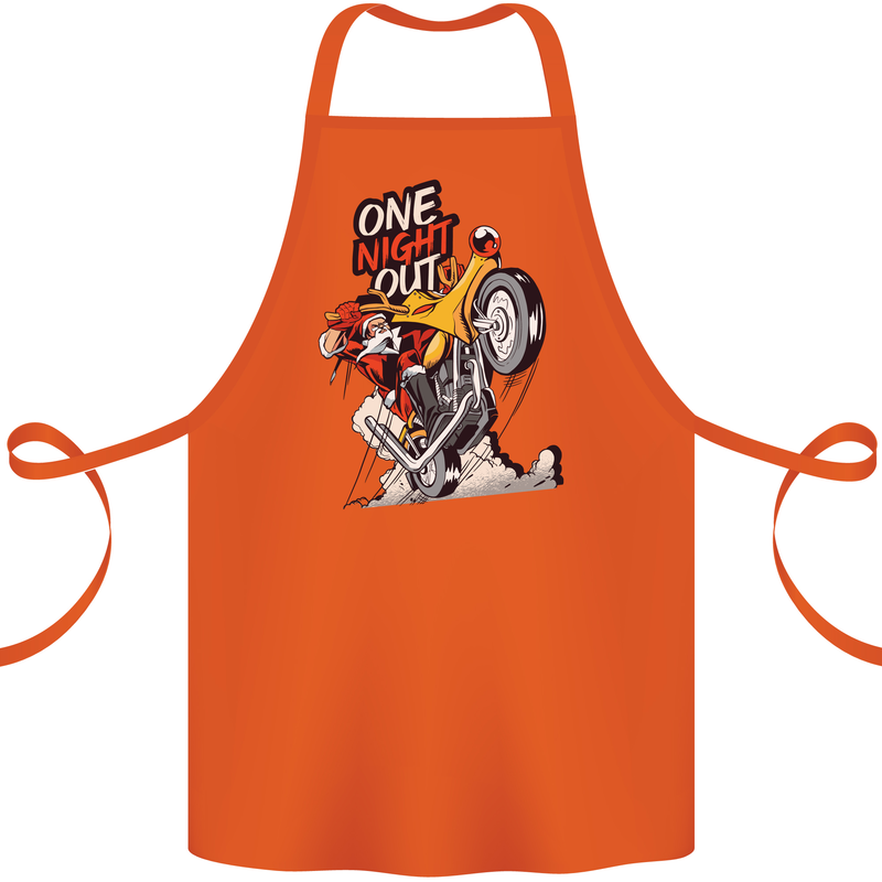 Biker Santa One Night Out Christmas Motorcycle Cotton Apron 100% Organic Orange