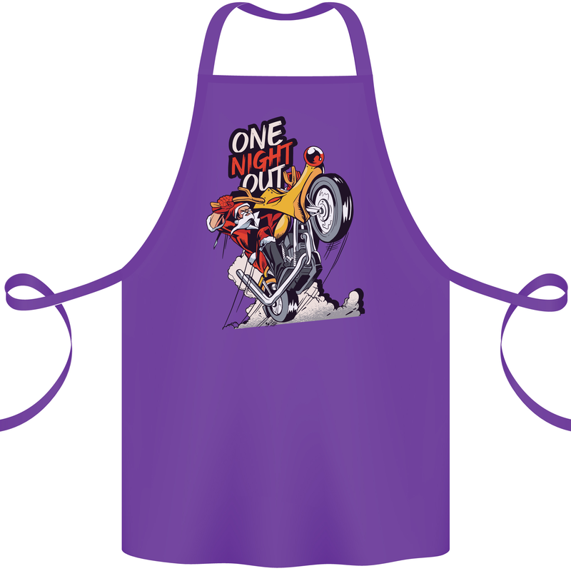 Biker Santa One Night Out Christmas Motorcycle Cotton Apron 100% Organic Purple