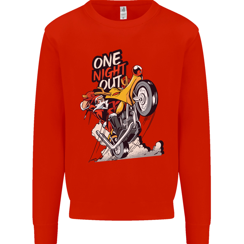 Biker Santa One Night Out Christmas Motorcycle Kids Sweatshirt Jumper Bright Red