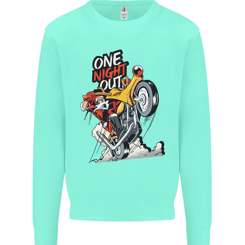 Biker Santa One Night Out Christmas Motorcycle Kids Sweatshirt Jumper Peppermint